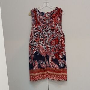 Roz & Ali Red, White and Navy Paisley Embellished Sleeveless Top